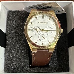 Calvin Klein Gold Case Brown Strap Watch